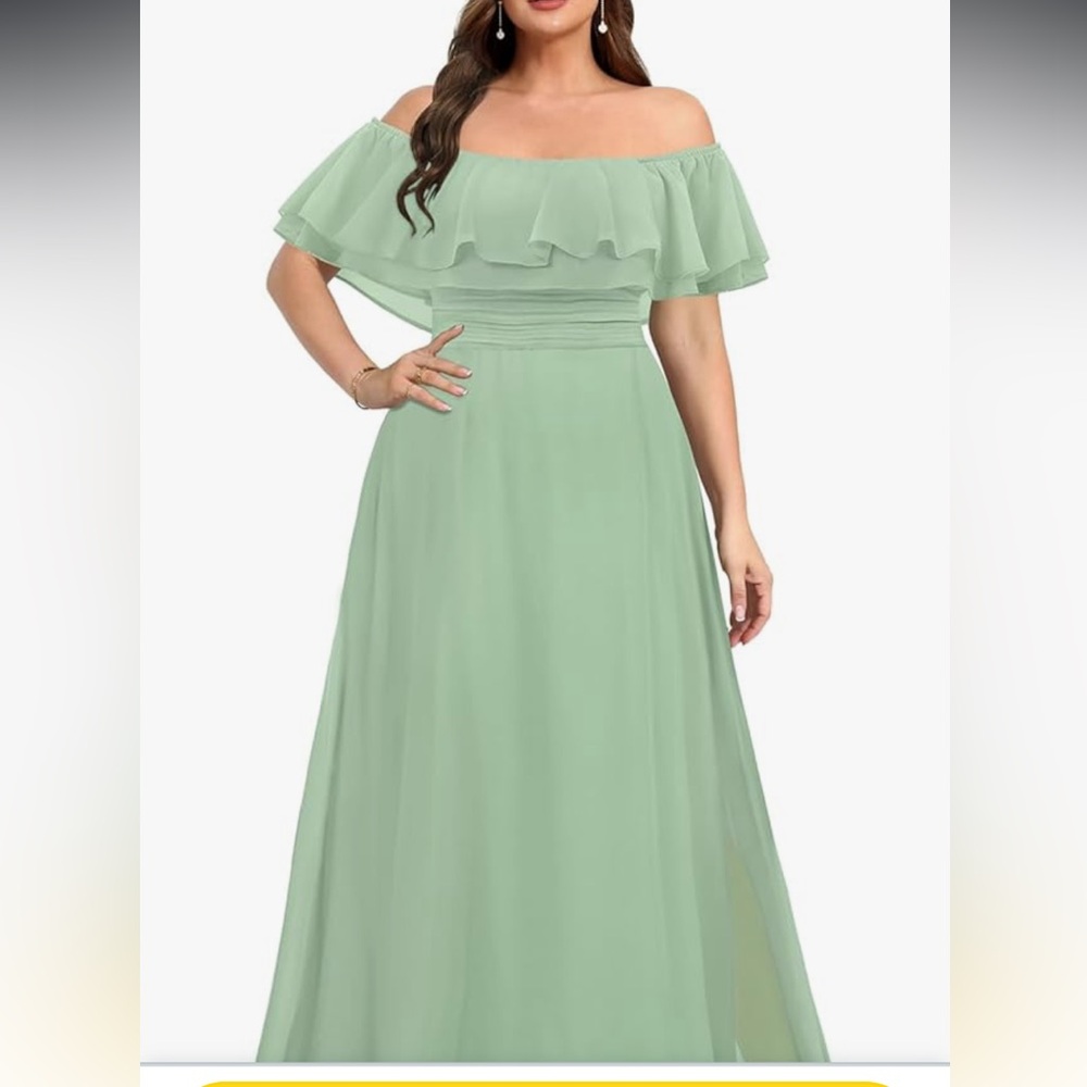 Green Ruffled Off-Shoulder Sundress for Weddings
